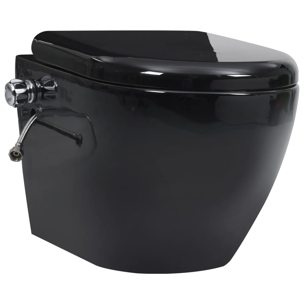 toilet bowl with bidet, wall-mounted, black ceramic