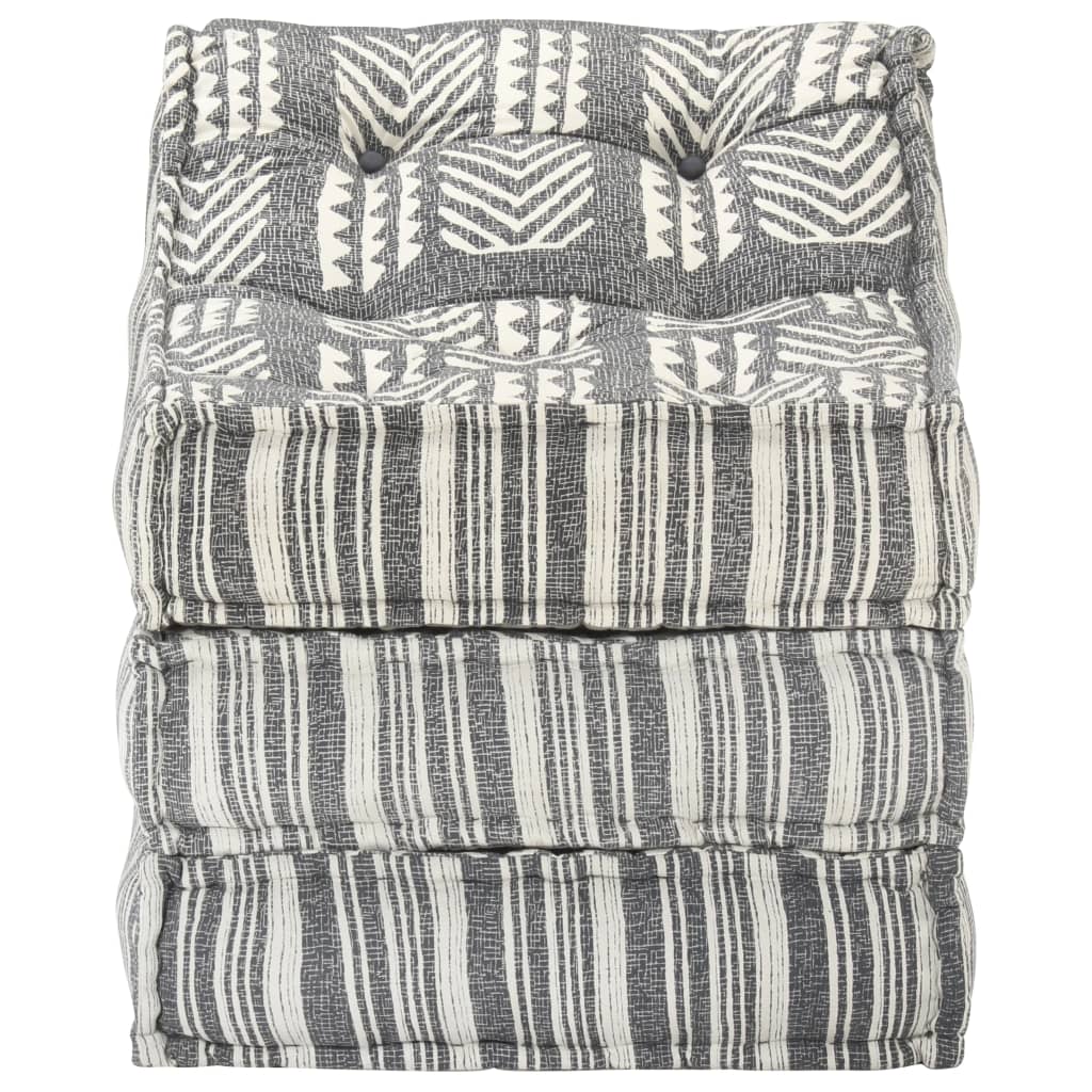 convertible pouf, gray striped fabric