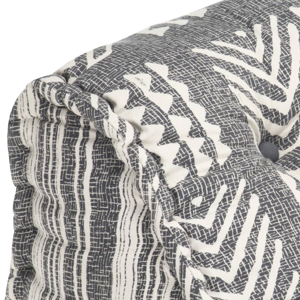 convertible pouf, gray striped fabric