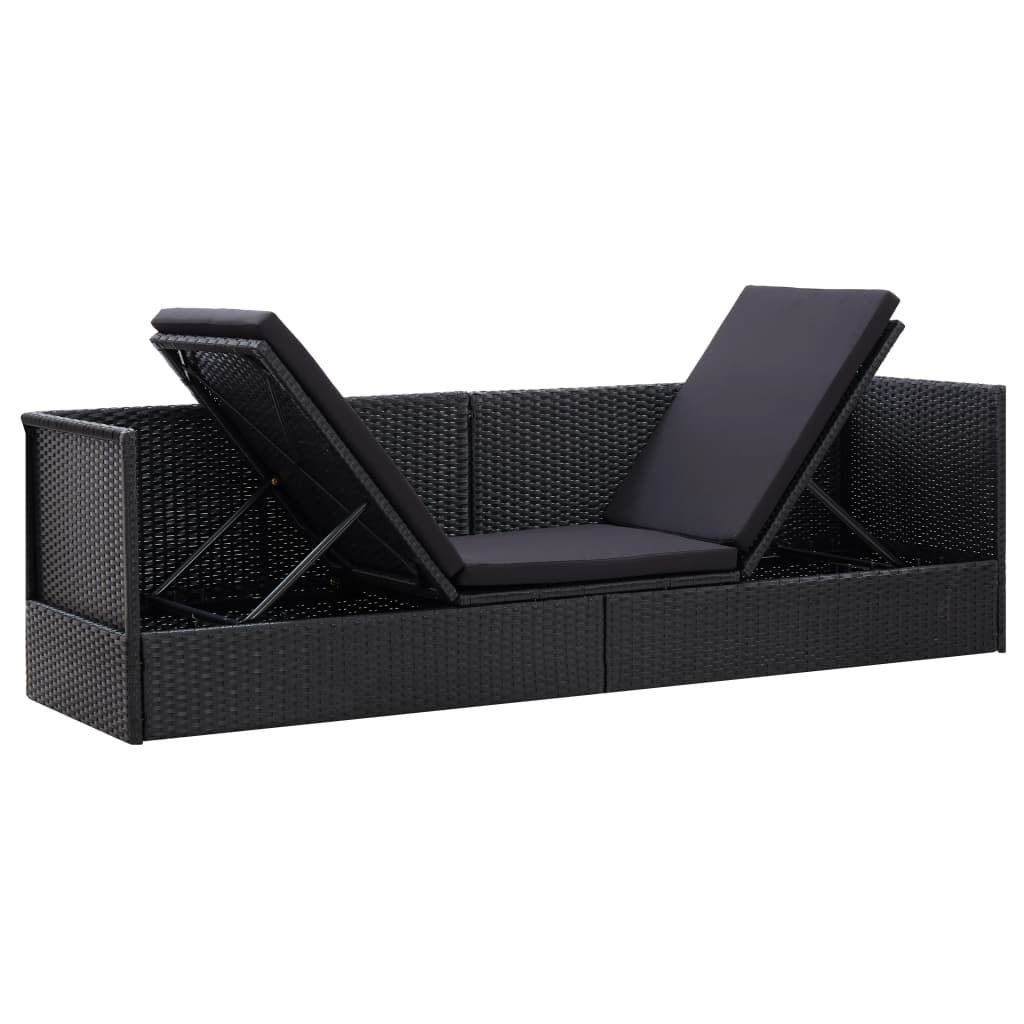 garden bed with mattresses and pillows, black PE rattan