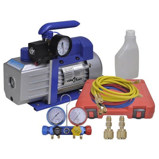 single stage vacuum pump, four way manifold and gauge