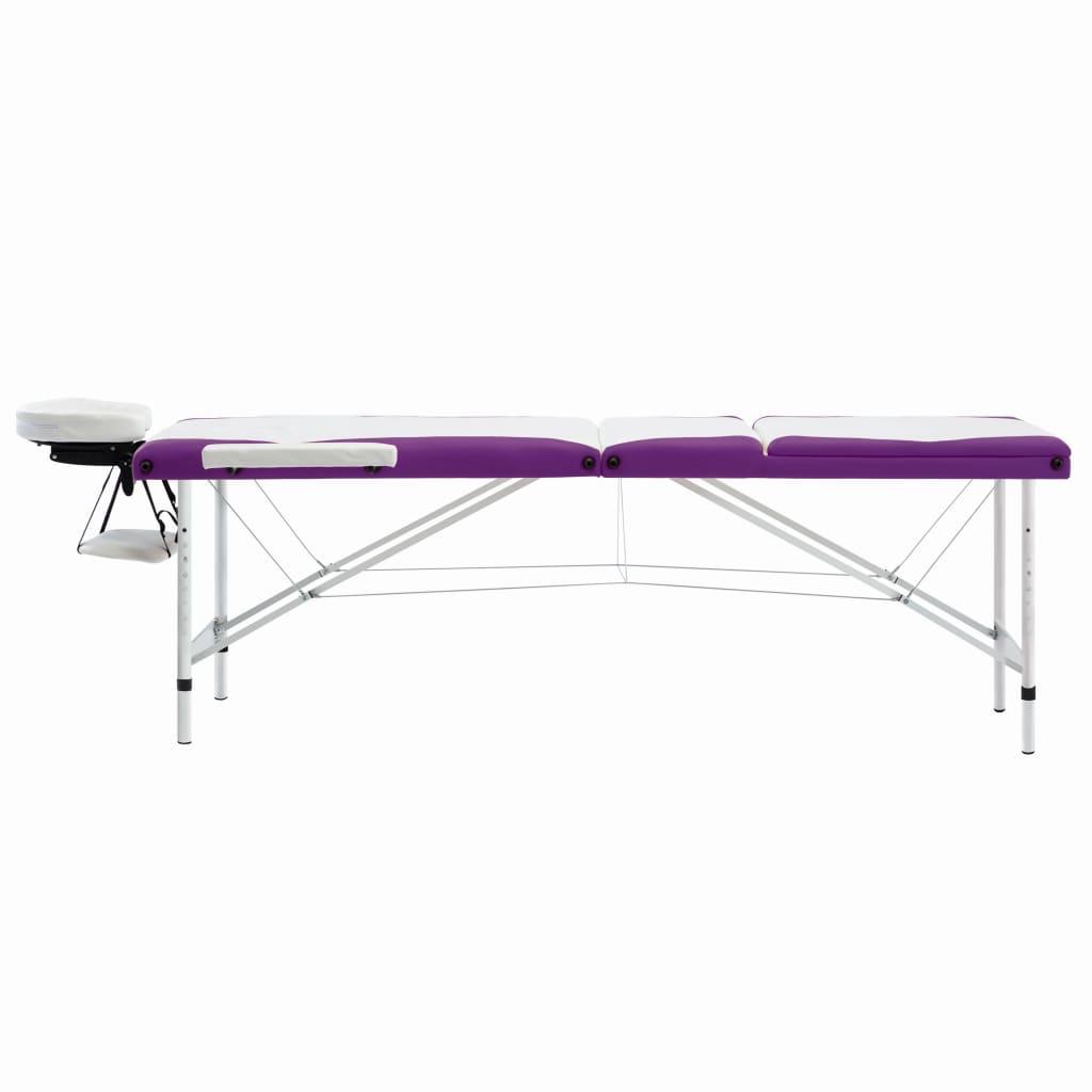 saliekams masāžas galds, 3 daļas, alumīnijs, balts ar violetu - amshop.lv