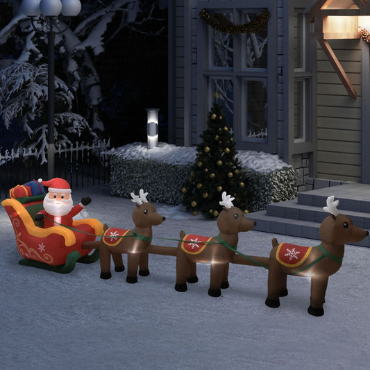 надувное новогоднее украшение, Дед Мороз и олени, 490 см