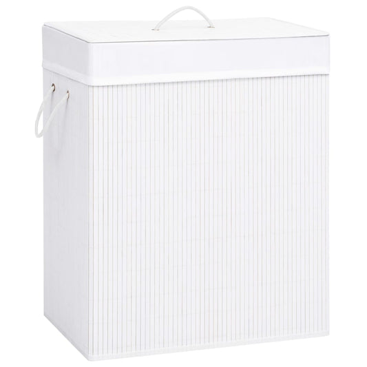 laundry basket with 2 compartments, bamboo, white, 100 L