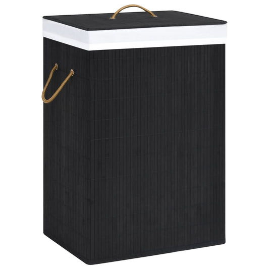 laundry basket with 2 compartments, bamboo, black, 72 L