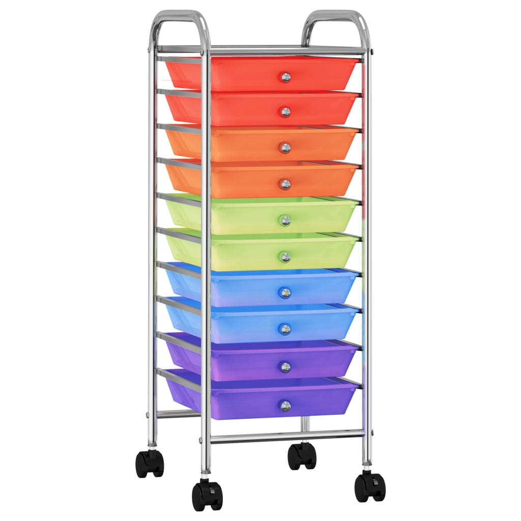 storage trolley, 10 drawers, colored plastic