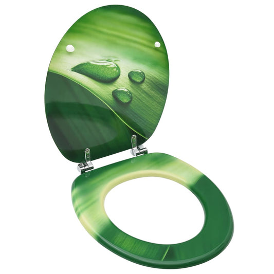 сиденье для унитаза с крышкой, МДФ, зеленое, дизайн «капля воды»