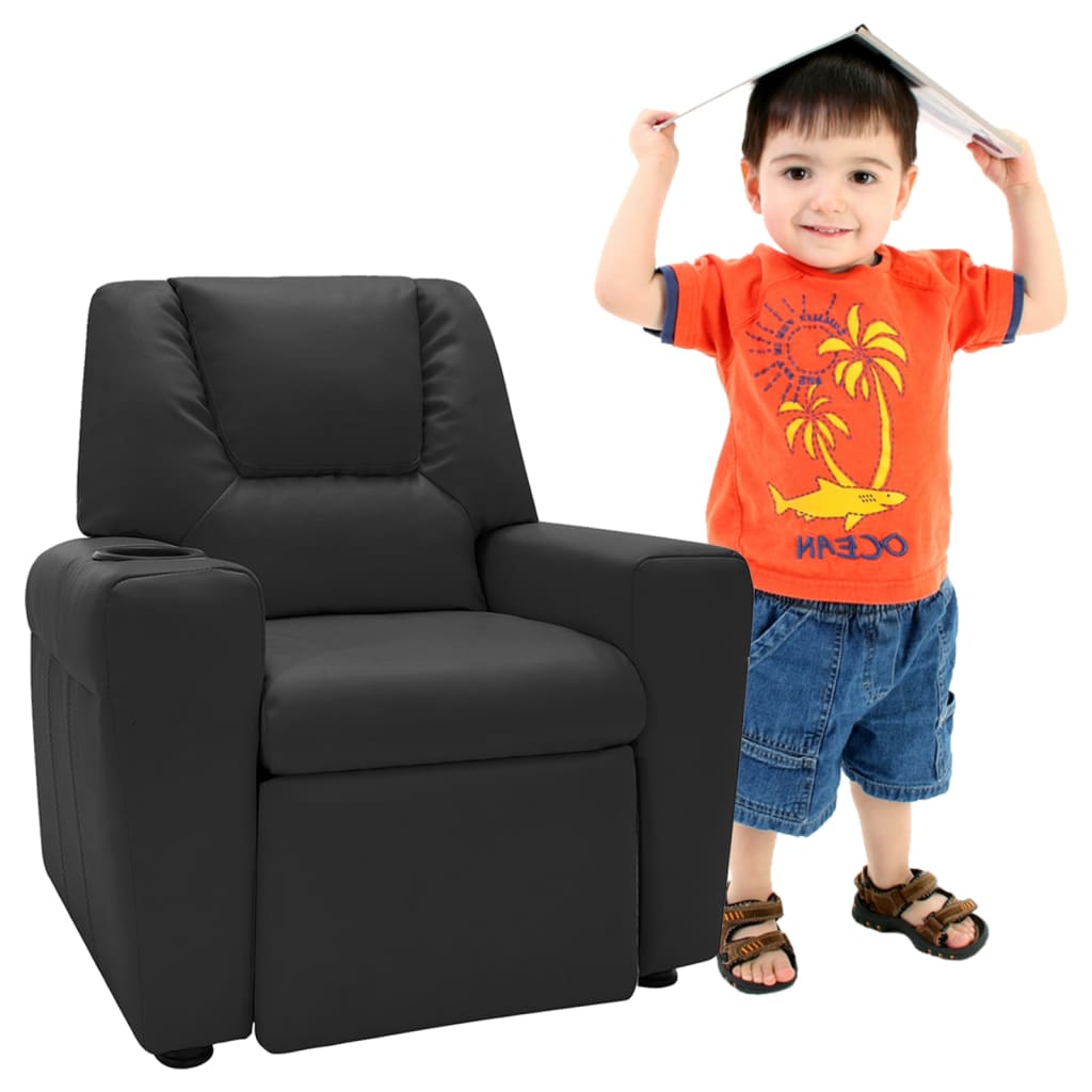 bērnu atpūtas krēsls, atgāžams, melna mākslīgā āda