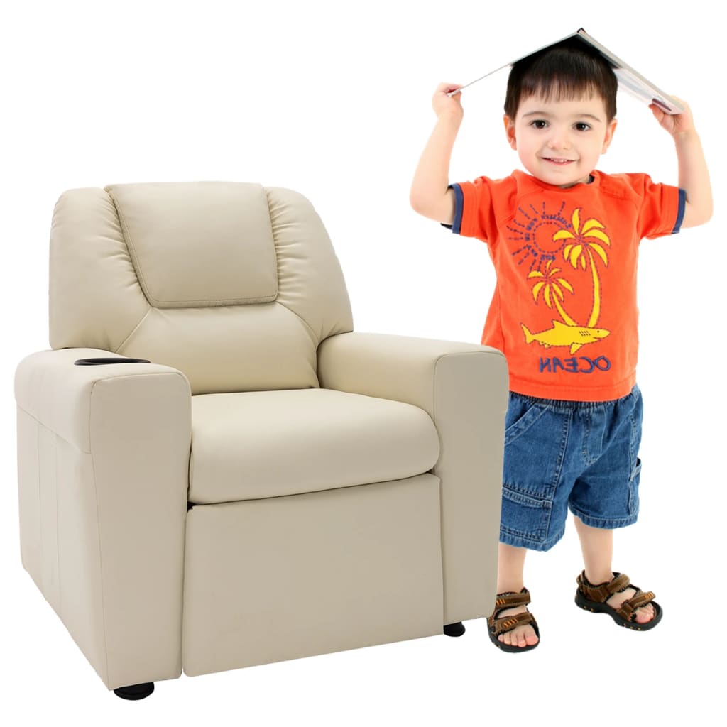 bērnu atpūtas krēsls, atgāžams, krēmbalta mākslīgā āda