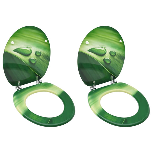 toilet seat with lid, 2 pcs., green, water drop design