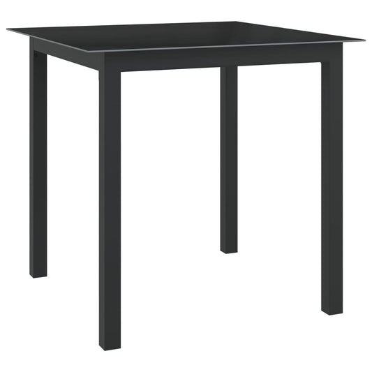dārza galds, melns, 80x80x74 cm, alumīnijs un stikls