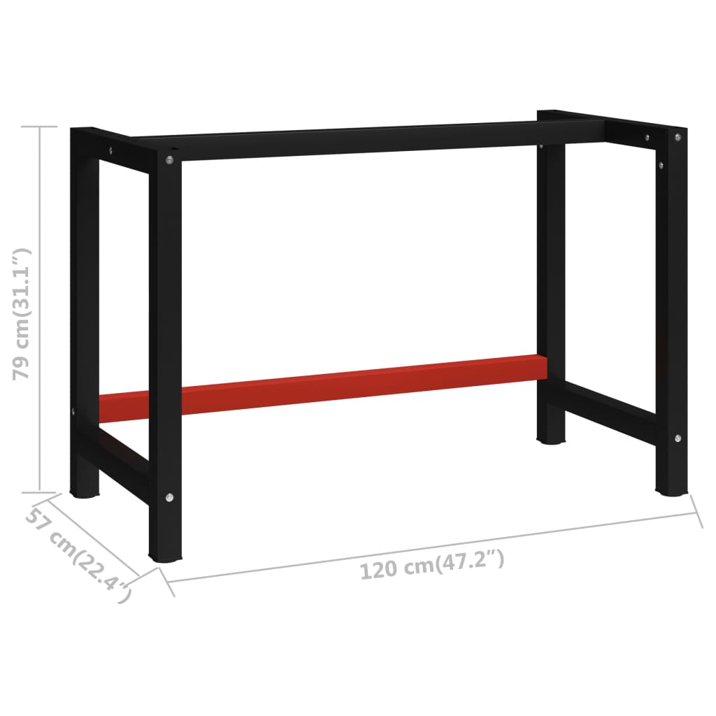 work table frame, metal, 120x57x79 cm, black and red