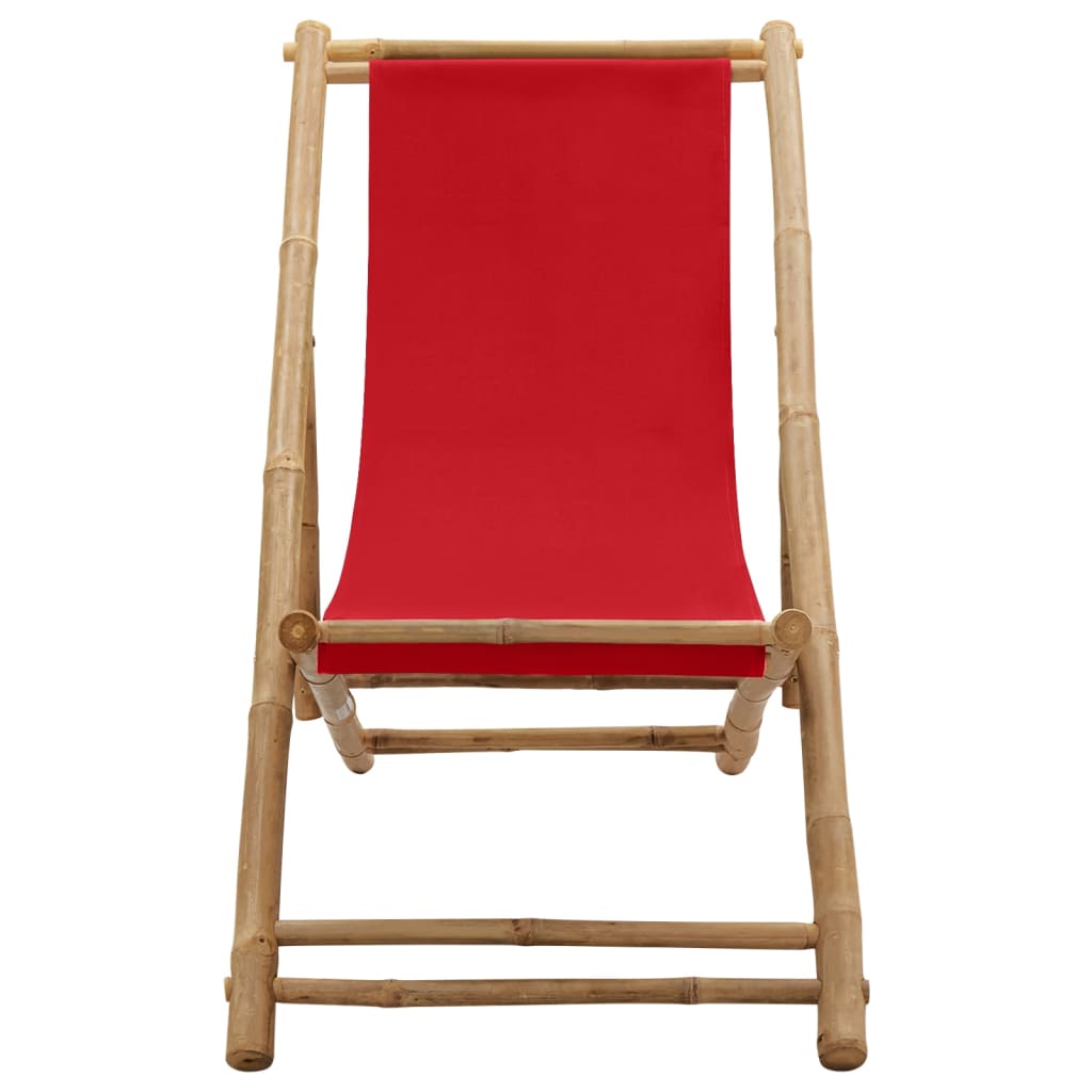 pludmales krēsls, bambuss un sarkans audekls