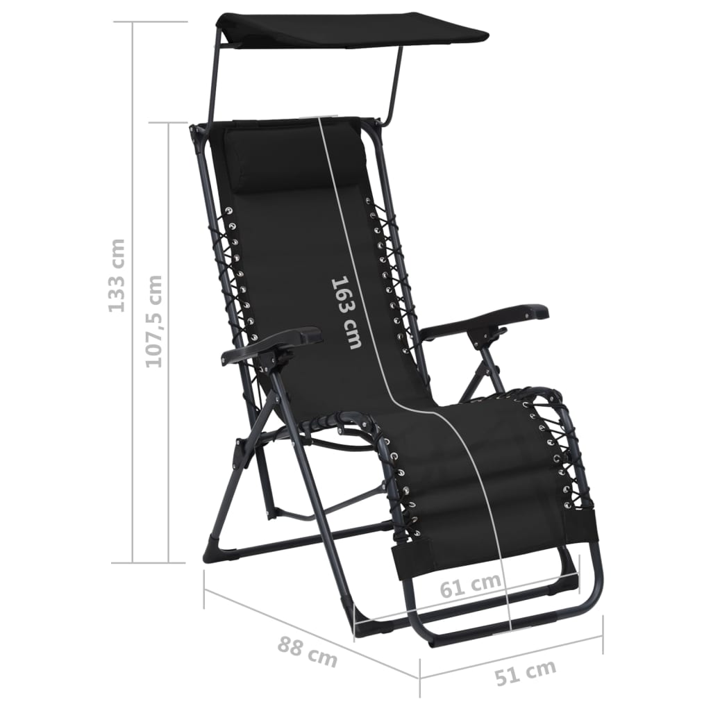 folding beach chairs, 2 pcs., black textile