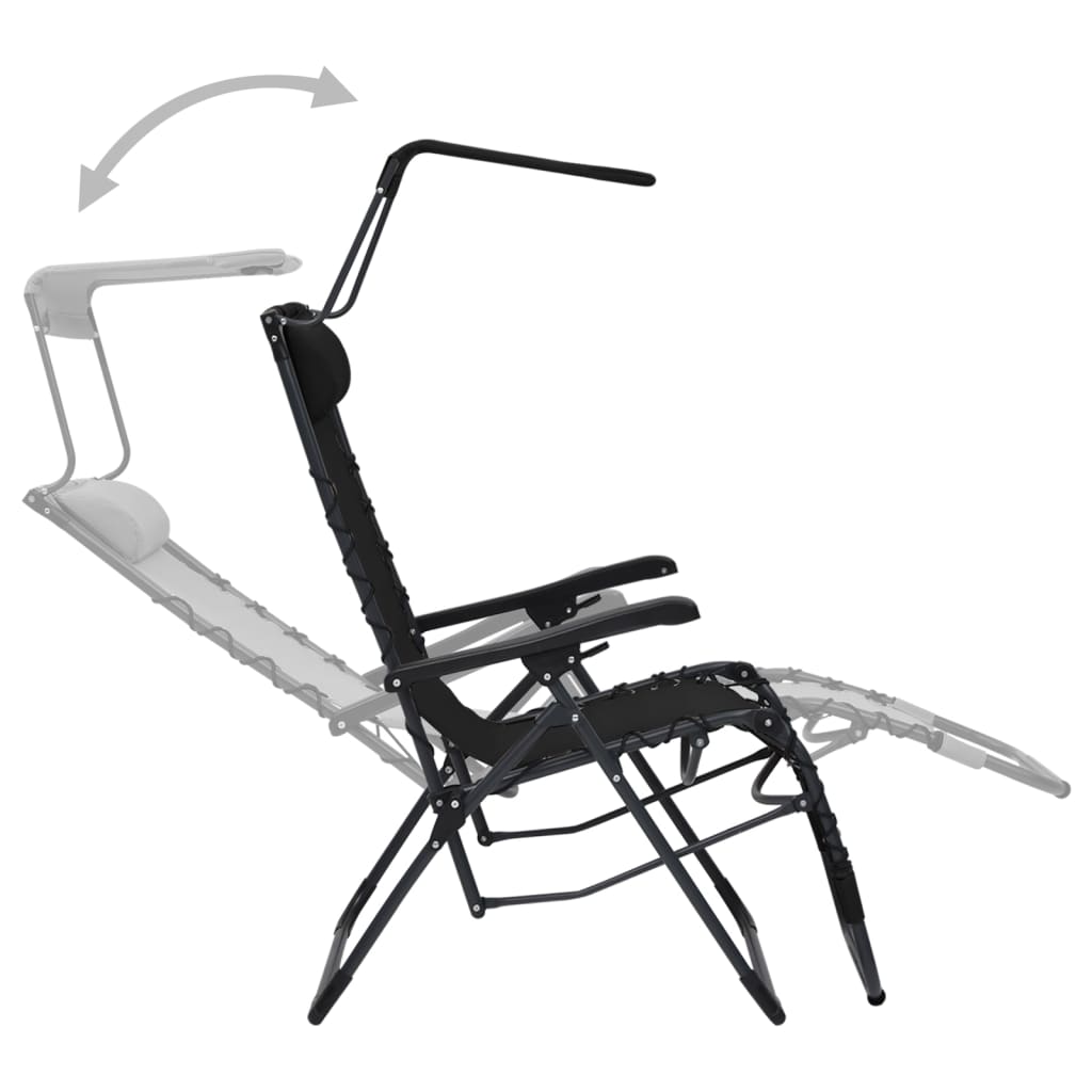 folding beach chairs, 2 pcs., black textile