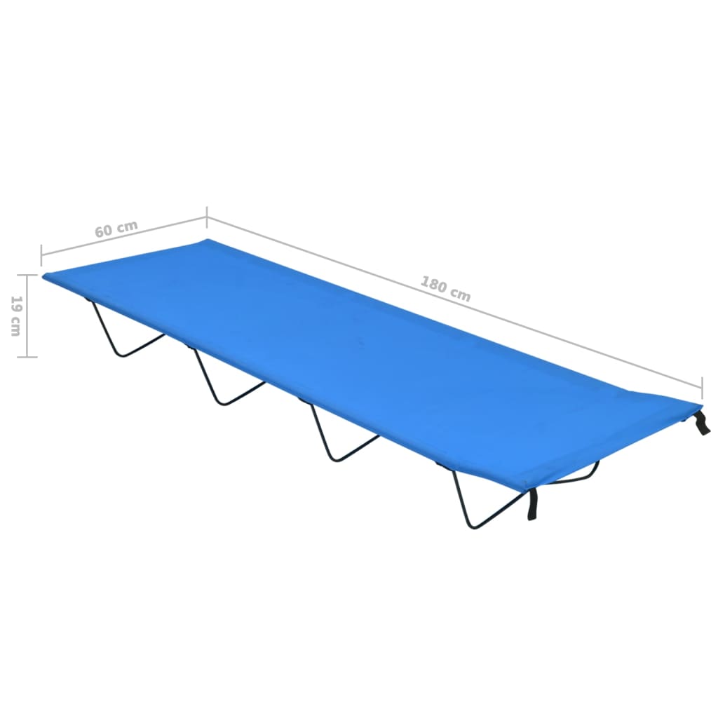 kempinga gulta, 180x60x19 cm, zils oksforda audums, tērauds