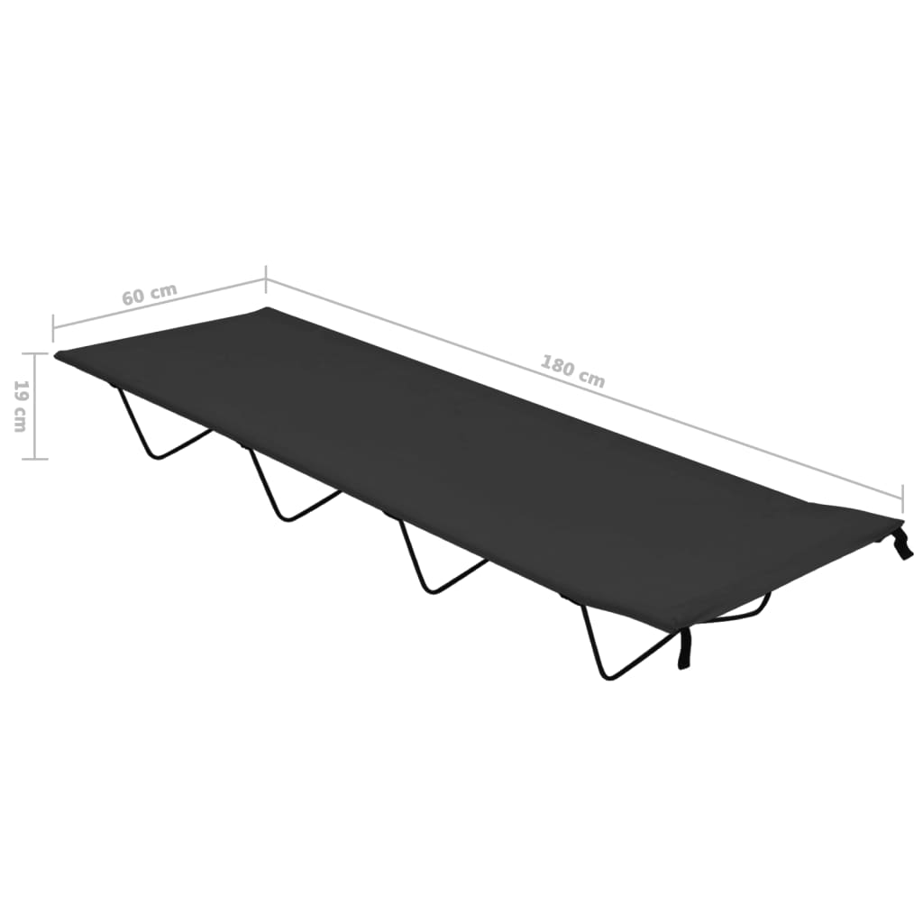 camping bed, 180x60x19 cm, black oxford fabric, steel