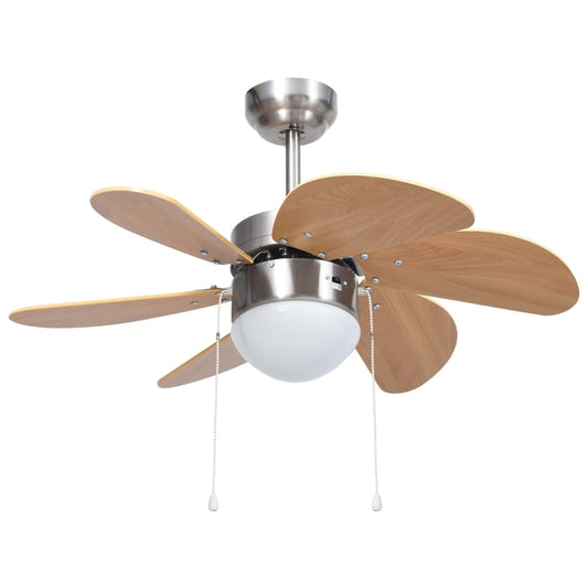 ceiling fan with lamp, 76 cm, light brown