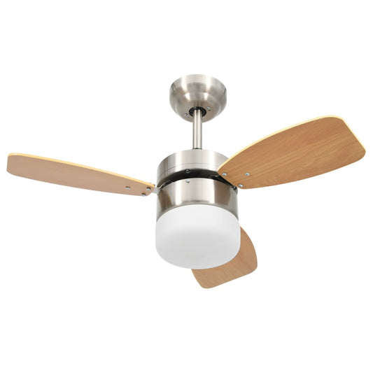 ceiling fan with lamp and remote control, 76 cm, light brown