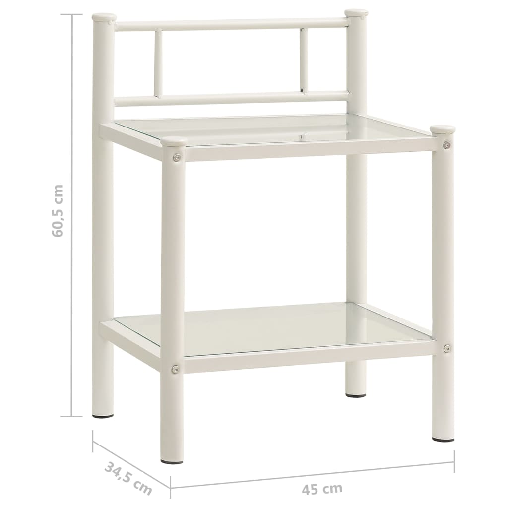 bedside table, 45x34.5x60.5 cm, white metal, transparent glass