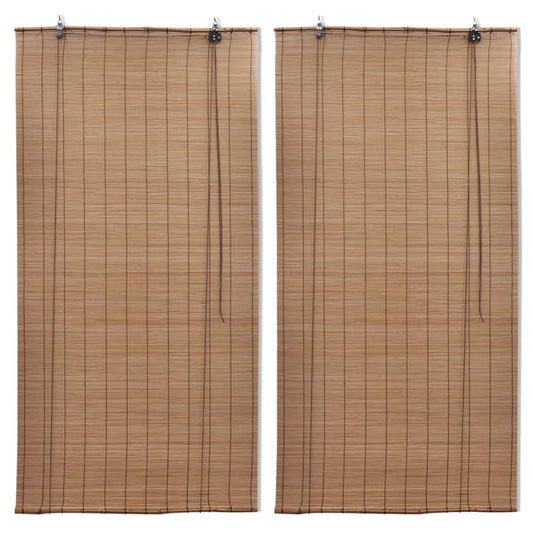 roller blinds, 2 pcs., brown bamboo, 80x160 cm
