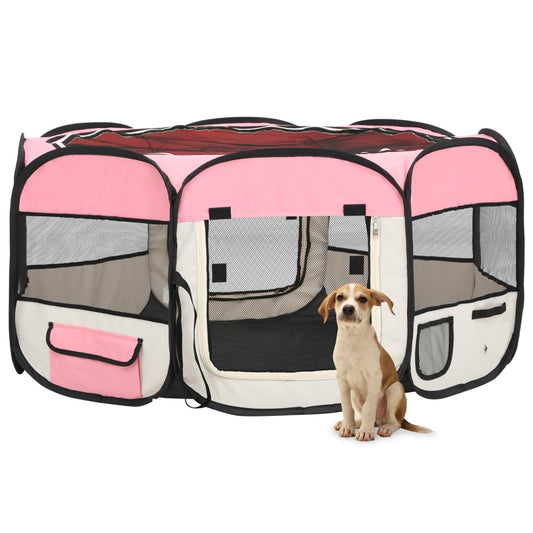 saliekama suņu sētiņa, ar somu, rozā, 145x145x61 cm