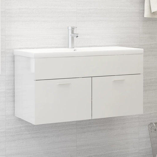 sink cabinet, glossy white, 90x38.5x46 cm, chipboard