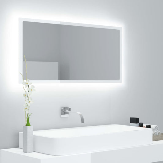 vannasistabas spogulis, LED, spīdīgi balts, 90x8,5x37cm, akrils