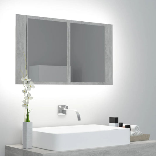 vannasistabas spoguļskapītis ar LED, betona pelēks, akrils