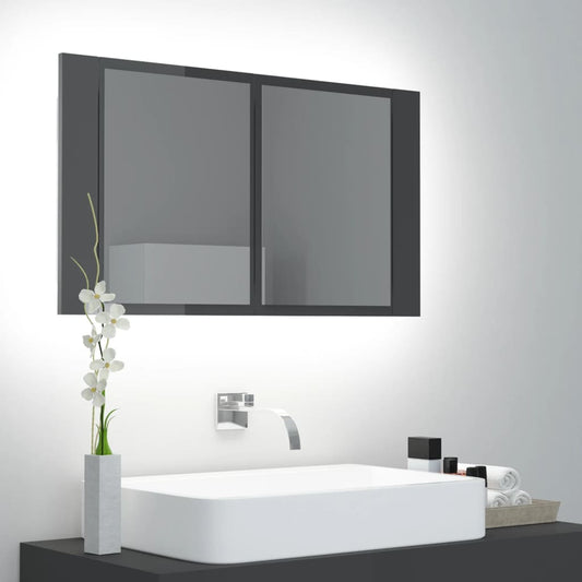 vannasistabas spoguļskapītis ar LED, pelēks, 80x12x45cm, akrils