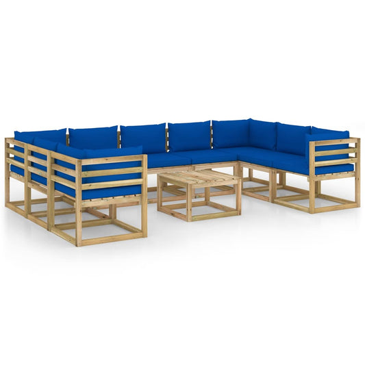 10-piece garden furniture set with mattresses, pine