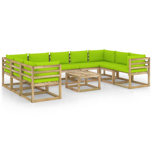 10-piece garden furniture set with mattresses, pine