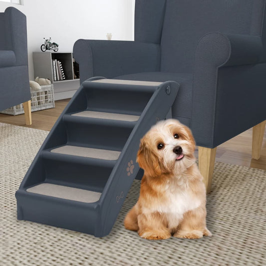 4-step dog ladder, foldable, dark grey