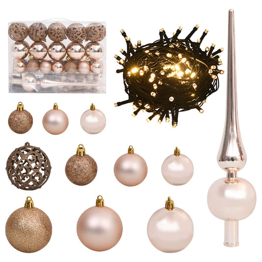 Set of Christmas balls, 61 pcs., 150 LEDs, golden pink
