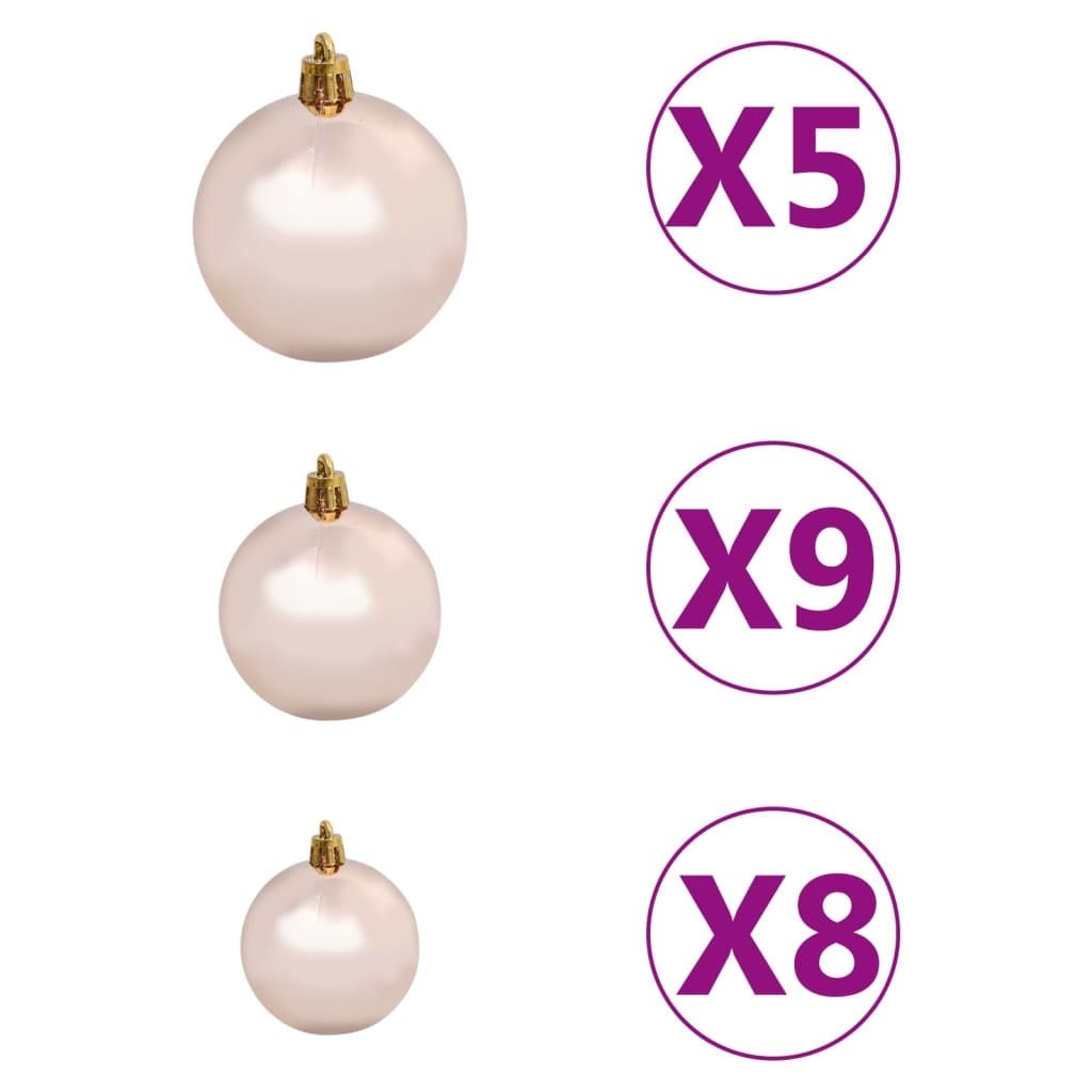 Set of Christmas balls, 61 pcs., 150 LEDs, golden pink