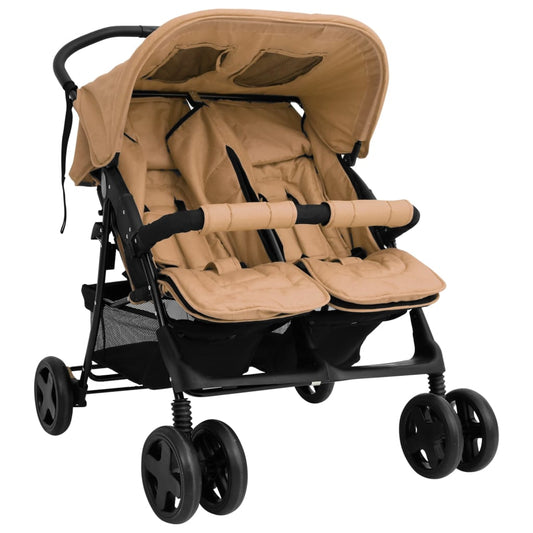 twin stroller, grey-brown, steel