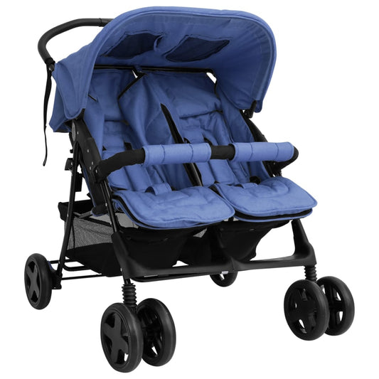 twin stroller, dark blue, steel
