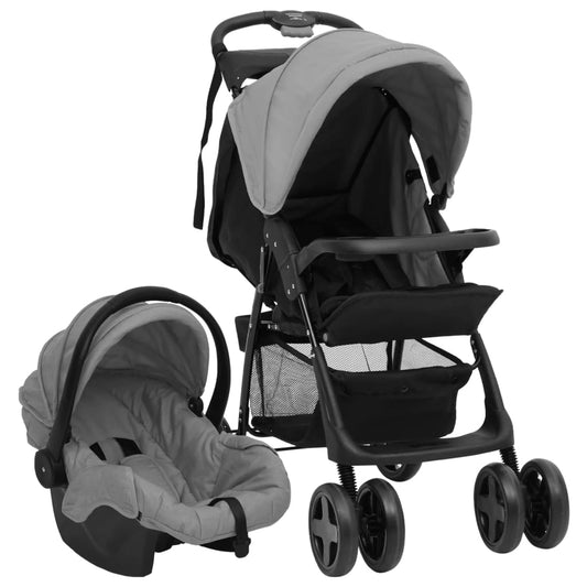 3-in-1 baby stroller, light gray with black, steel