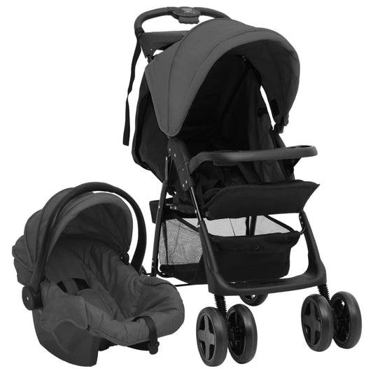 3-in-1 baby stroller, dark gray with black, steel