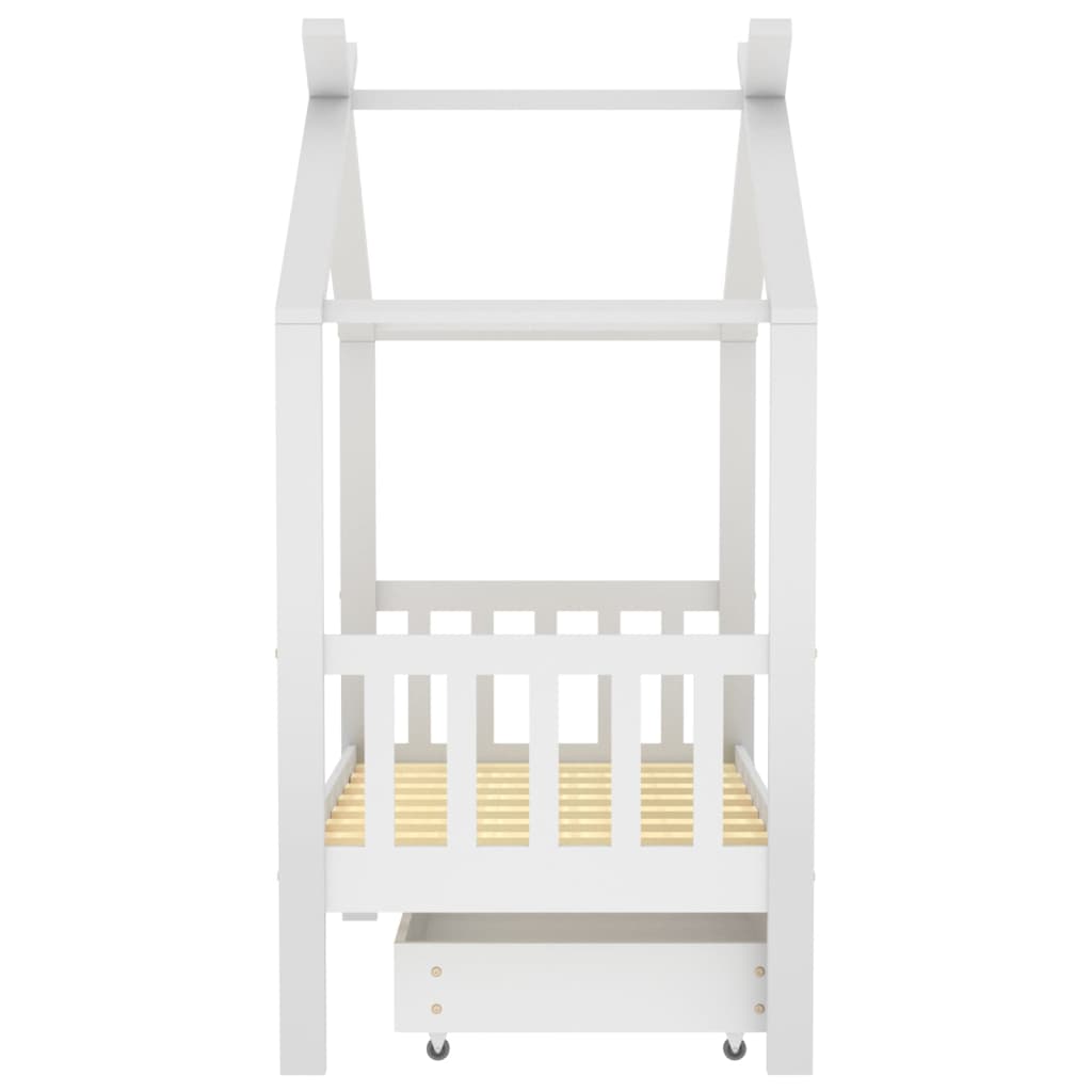 bērnu gultas rāmis ar atvilktni, balts, priedes koks, 70x140 cm