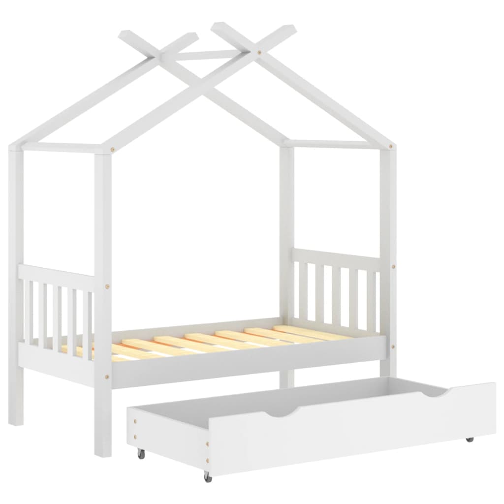 bērnu gultas rāmis ar atvilktni, balts, priedes koks, 70x140 cm