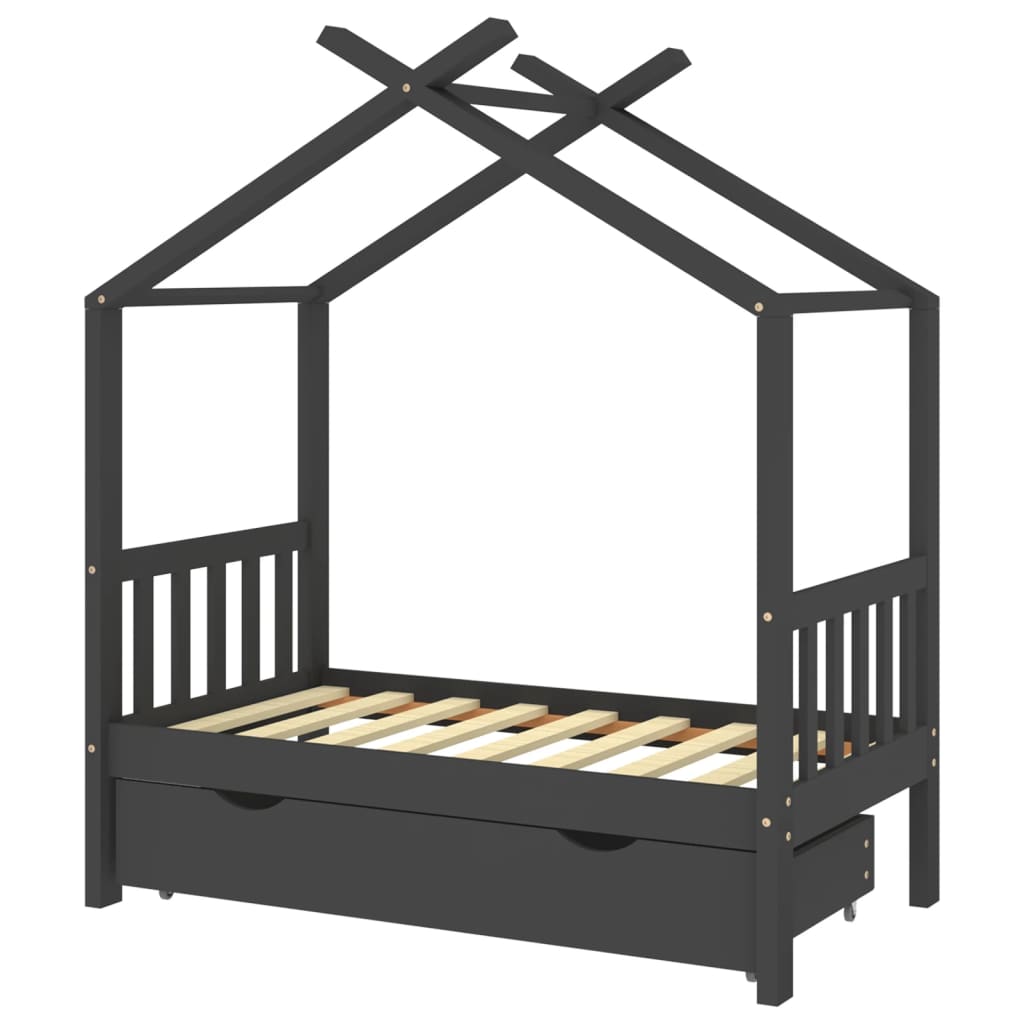 bērnu gultas rāmis ar atvilktni, tumši pelēks, priede, 70x140cm