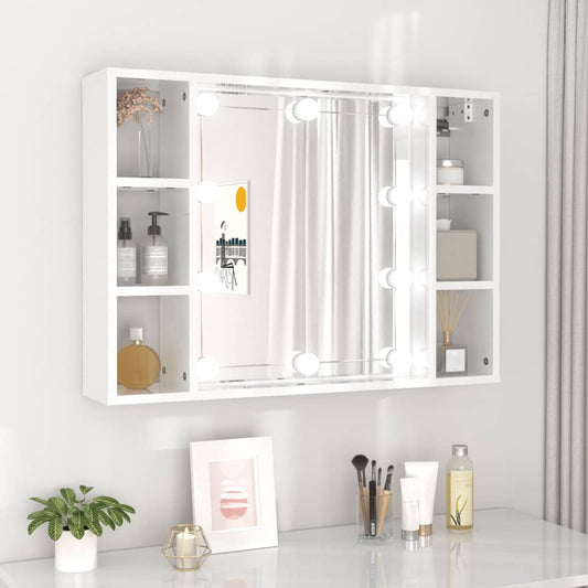spoguļskapītis ar LED, spīdīgi balts, 76x15x55 cm