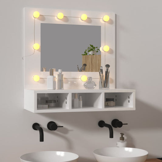 spoguļskapītis ar LED, spīdīgi balts, 60x31,5x62 cm