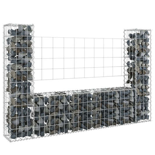 gabion wall with 2 posts, U-shape, iron, 140x20x100 cm