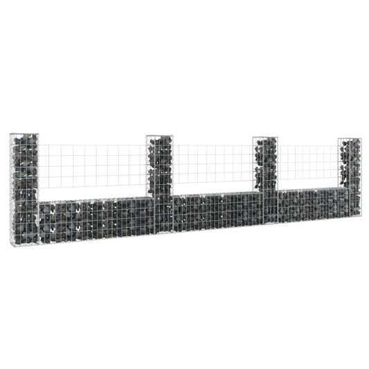 gabion wall with 4 posts, U-shape, iron, 380x20x100 cm