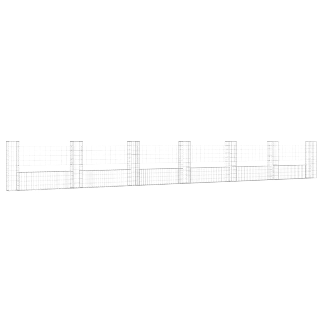 gabion wall with 7 posts, U-shape, iron, 740x20x100 cm