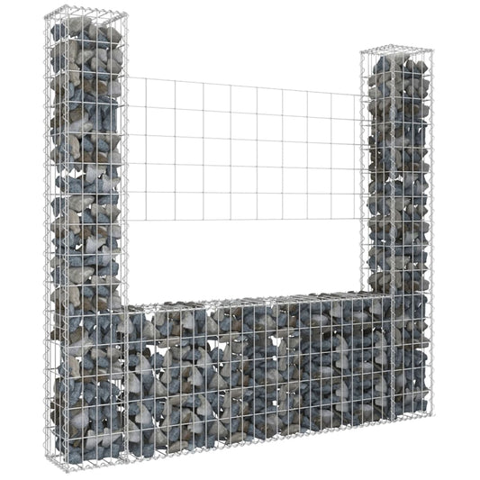 gabion wall with 2 posts, U-shaped, iron, 140x20x150 cm