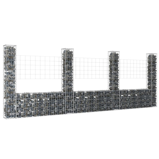 gabion wall with 4 posts, U-shape, iron, 380x20x150 cm