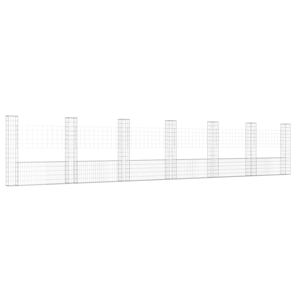 gabion wall with 7 posts, U-shape, iron, 740x20x150 cm